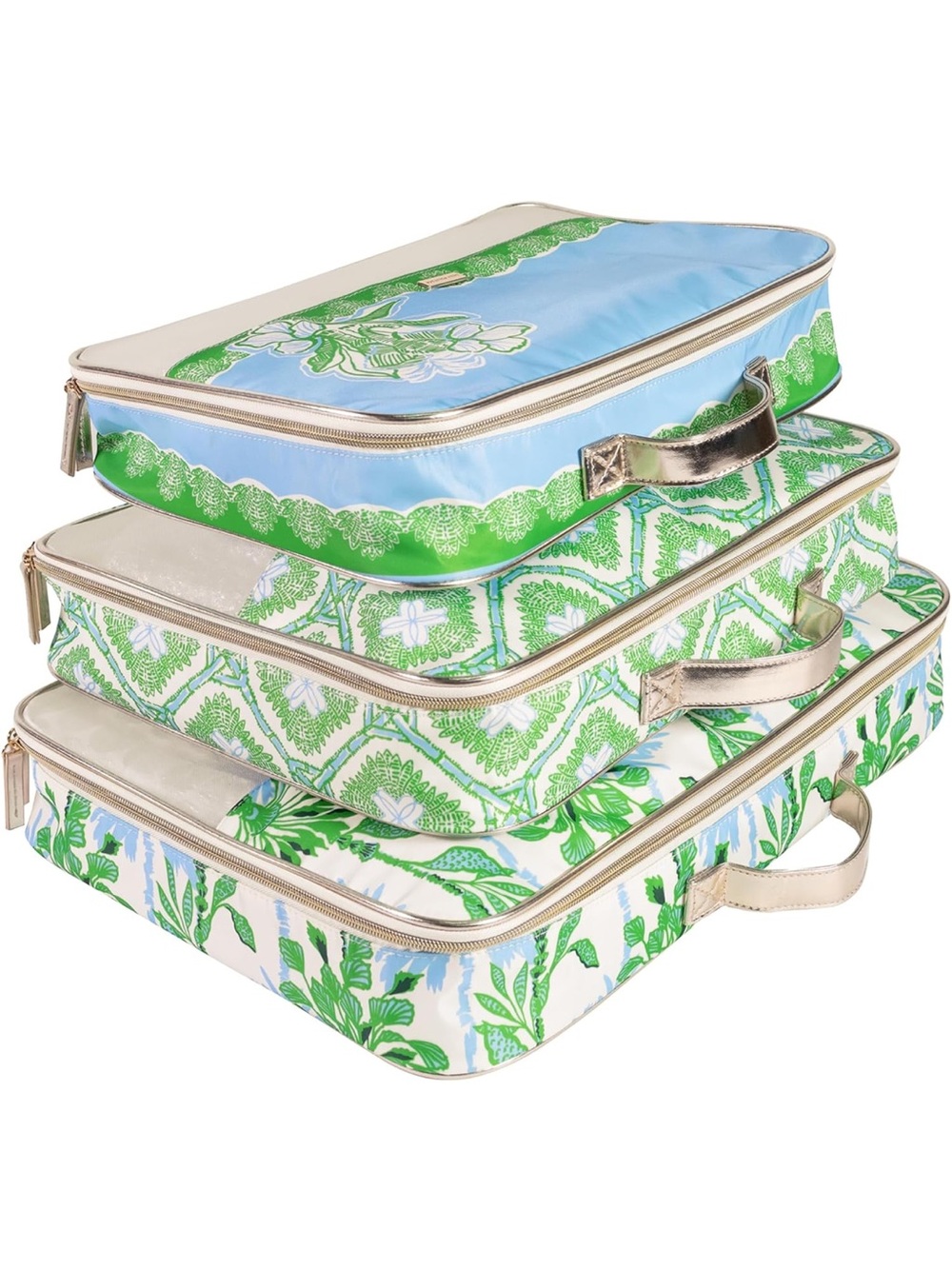 Lilly Pulitzer Green Blue White Floral Packing Cube Set